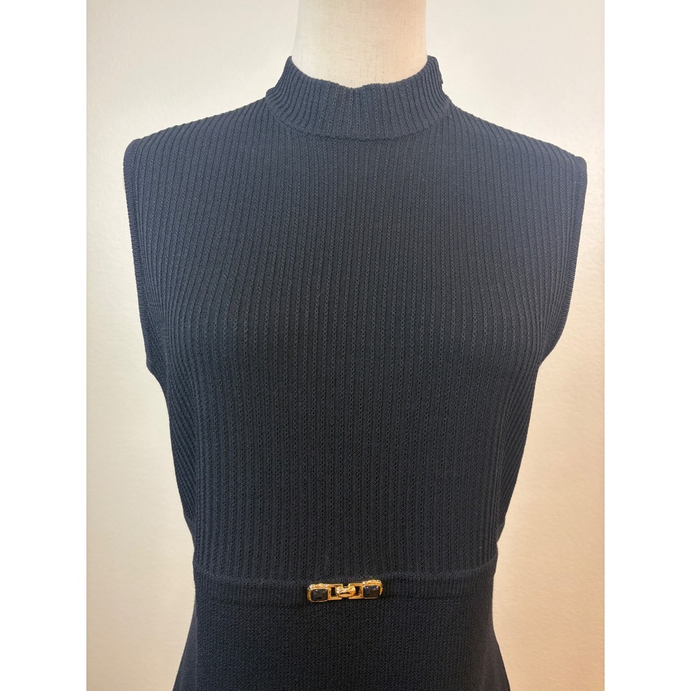 Vintage St. John Knit Dress S Black Santana Mock Neck Ribbed Quiet Luxury chic - Picture 4 of 10